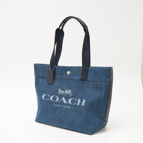 Coach Horse and Carriage Tote Bag Denim Leather Blue - Picture 14 of 14